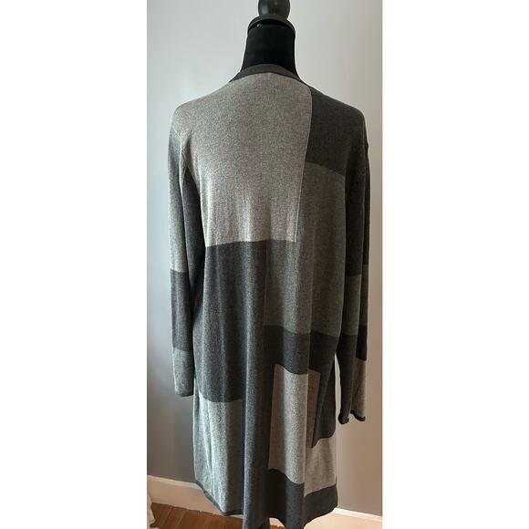 J. Jill Women’s Petite large gray Open Front Cardigan Sweater Color Block - Picture 3 of 5